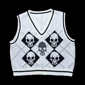 Women's SHEIN Skull V-Neck Sweater Vest Size L Argyle
